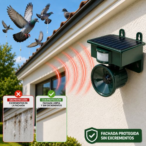 Ahuyentador solar de aves y palomas por ultrasonidos